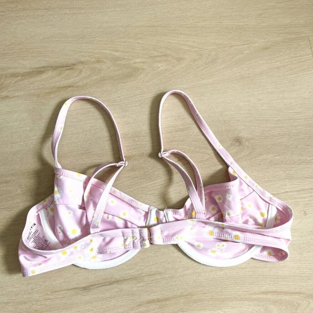 Koana Nova Swimsuit Set Underwire Bra High Cut Bottoms Pink Daisy Size L/M — image 8 of 8